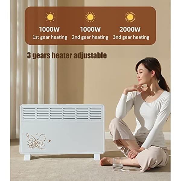 Riscaldatore, Riscaldatore d'ambiente a pannello a convezione, Riscaldatore d'ambiente, Riscaldatore a convettore elettrico da 800-1000 W, Autoportante/Montato a parete, Silenzioso, Protezione